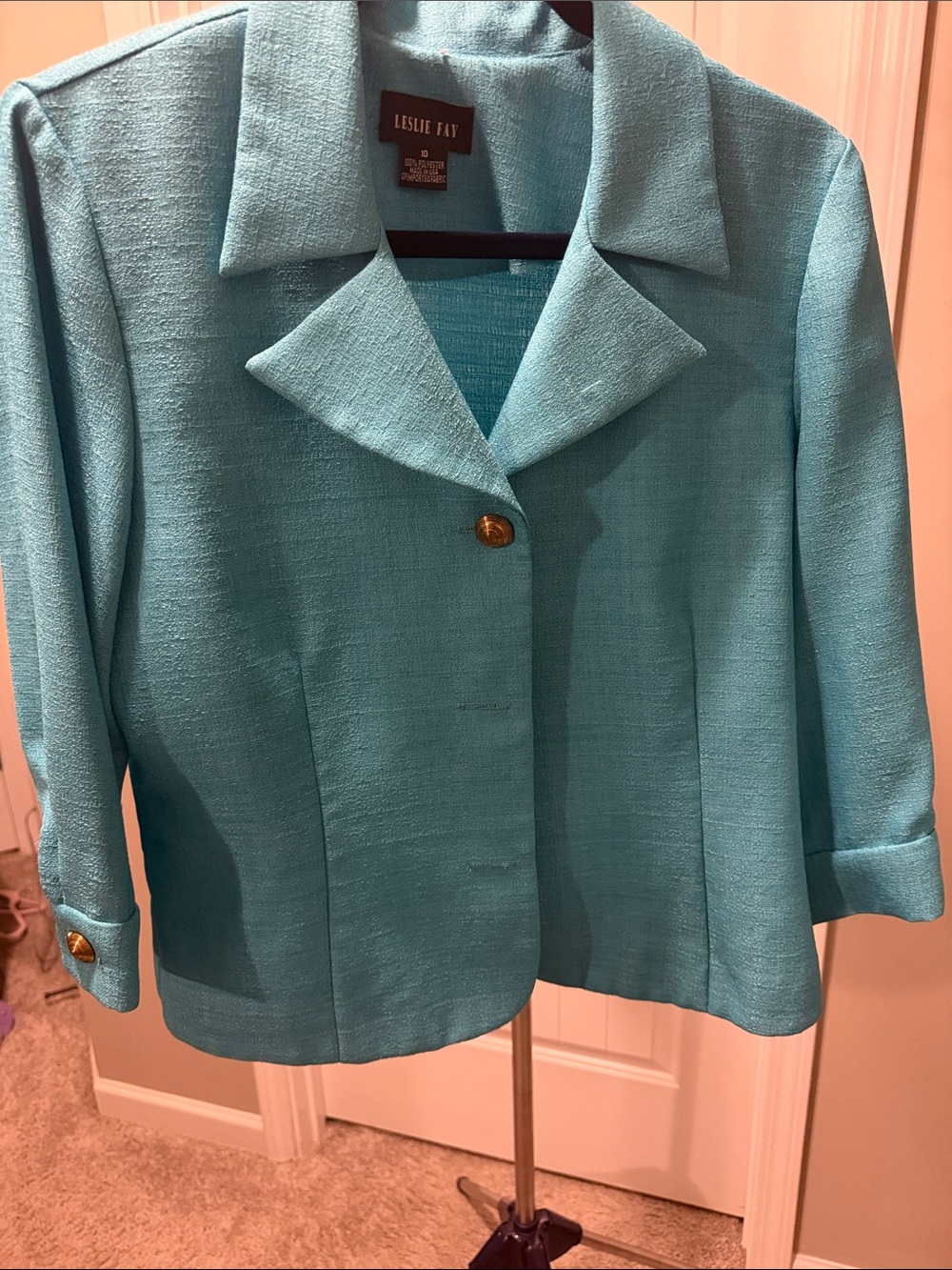 Leslie Fay Turquoise Notched-Collar Blazer with Gold Buttons